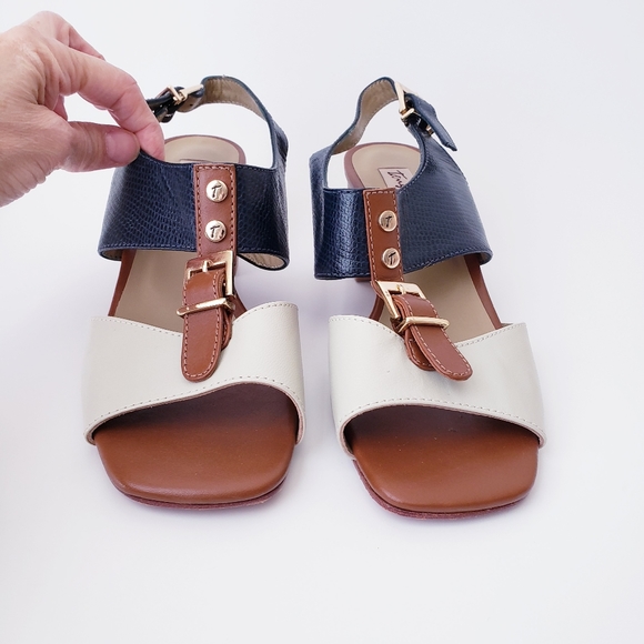 Vintage Tanguiis Leather Colorblock Heeled Sandals - Picture 14 of 14